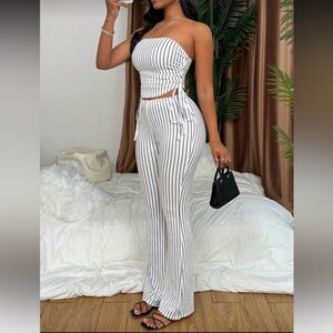 SHEIN PETITE Black and White Striped Pants Set